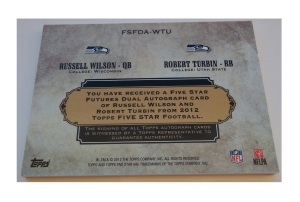 russell-wilson-football-cards-rookie-autograph-2012-five-star-topps-robert-turbin-back
